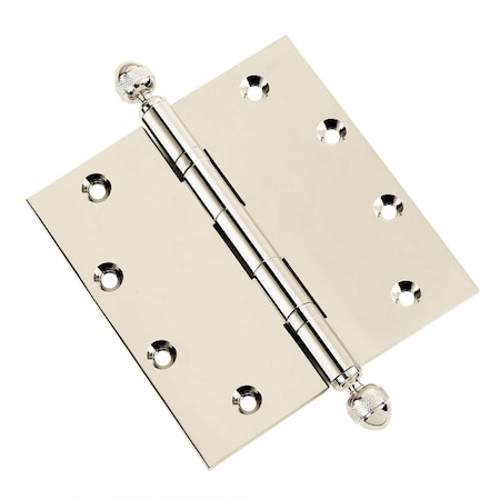 Embassy 5 x 5 Solid Brass Ball Bearing Hinge, Polished Nickel Finish Acorn Tips 5050BBUS14A-1